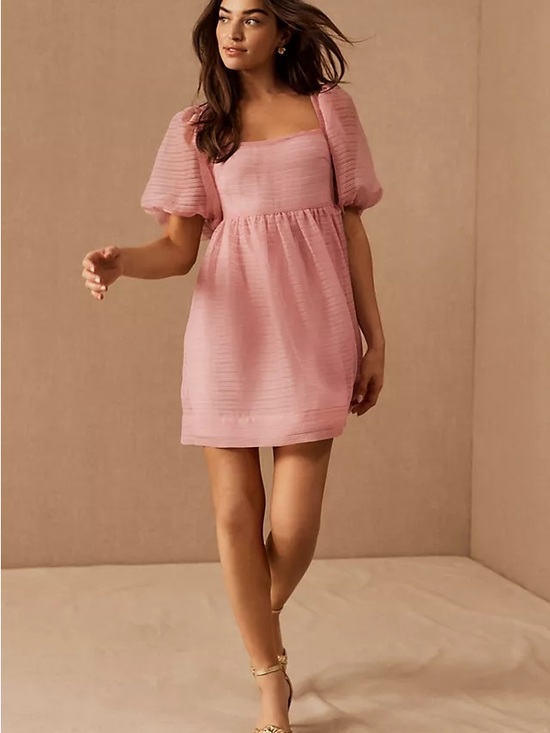 Free People Dresses & Skirts - Bhldn x Free people Pink Square-Neck Puff Sleeve Mini Dress